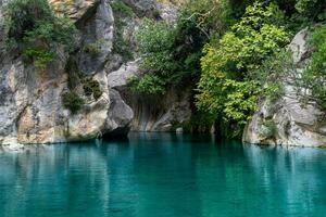 natural rocky canyon with blue water in Goynuk, Turkey photo