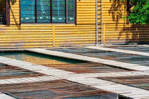 aquaculture installations with fish cages on a fish farm photo