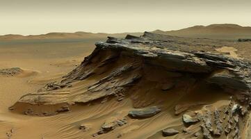 AI generated realistic landscape of the Mars planet, view from the surface photo