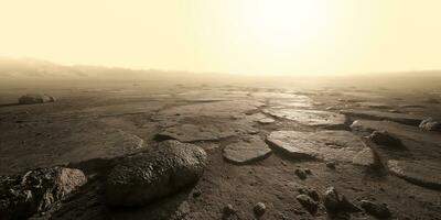 ai generado científicamente de confianza paisaje de el planeta Venus como visto desde el superficie foto