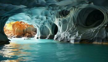 AI generated coastal marble cave with turquoise clear water photo