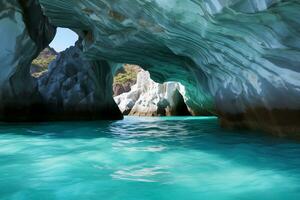 AI generated coastal marble cave with turquoise clear water photo