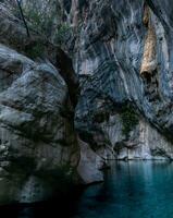 natural rocky canyon with blue water in Goynuk, Turkey photo