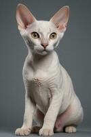 ai generado devon rex gato aislado en gris antecedentes foto