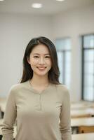 AI generated asian female teacher in classroom with students photo