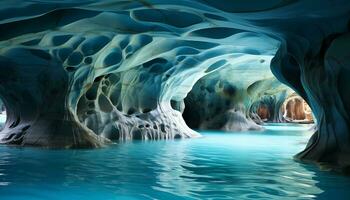 AI generated marble cave in coastal cliff with clear water photo