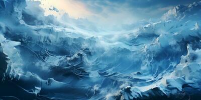 AI generated abstract background, dreamscape, raging sea during the destruction of melting icebergs photo