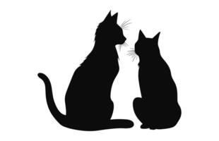 A Couple Cat black Silhouette Vector isolated on a white background