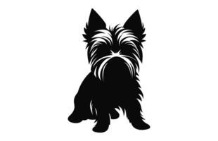 Yorkshire terrier perro vector negro silueta aislado en un blanco antecedentes