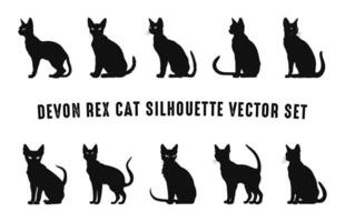 Devon Rex Cat Silhouettes Vector Bundle, Set of Black Cats Silhouette collection