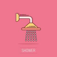 Shower sign icon in comic style. Bathroom water device vector cartoon illustration on isolated background. Wash business concept splash effect.