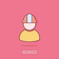 Construction worker icon in comic style. Factory employee vector cartoon illustration on isolated background. Architect manager business concept splash effect.