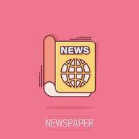Newspaper icon in comic style. News vector cartoon illustration on isolated background. Newsletter splash effect business concept.