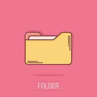 File folder icon in comic style. Documents archive vector cartoon illustration on isolated background. Storage splash effect business concept.