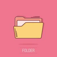 File folder icon in comic style. Documents archive vector cartoon illustration on isolated background. Storage splash effect business concept.