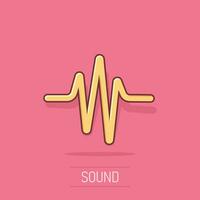 Sound wave icon in comic style. Heart beat vector cartoon illustration on isolated background. Pulse rhythm splash effect business concept.