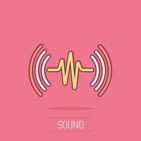 Sound wave icon in comic style. Heart beat vector cartoon illustration on isolated background. Pulse rhythm splash effect business concept.