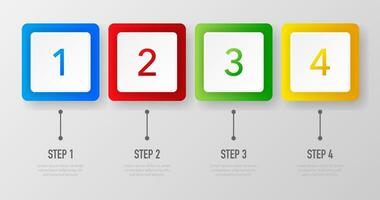 Infographics whith 1, 2, 3 and 4 steps of different colors on white background. Vector illustration.