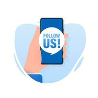 Follow us smartphone banner in flat style on white background. Vector illustration