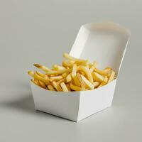 AI generated blank french fries box mockup in plain white isolated background photo
