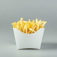 AI generated blank french fries box mockup in plain white isolated background photo