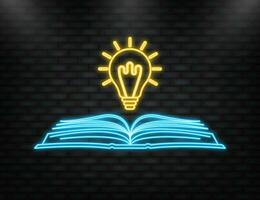 Ideas book on light bulb. Power of knowledge sign. Vector illustration.