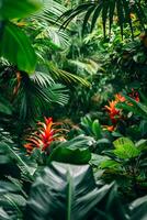 AI generated photograph capturing the vibrant biodiversity of a tropical rainforest photo