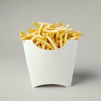 AI generated blank french fries box mockup in plain white isolated background photo