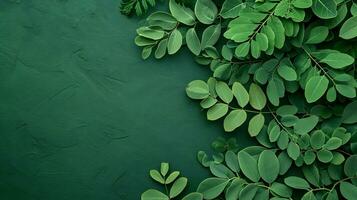 ai generado Fresco moringa hojas en verde antecedentes foto