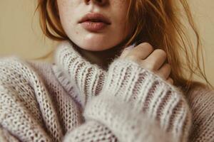 AI generated a close up of a person wearing a sweater photo