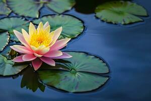 ai generado Disparo de loto flor flotante en el estanque foto