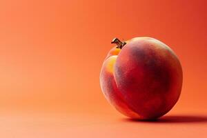 AI generated a peach fruit with on a peach color plain background photo