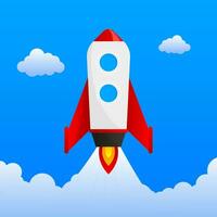 Realistic icon with black rocket. Rocket in cartoon style on light background vector