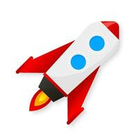 Realistic icon with black rocket. Rocket in cartoon style on light background vector