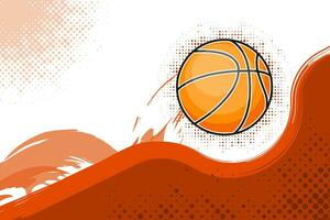 A flying basketball abowe orange flat wave. Abstract background vector