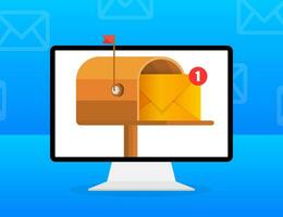 Mailbox with a letter inside in a flat style on a yellow background. Subscribe to our newsletter. Vector illustration.