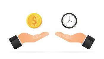 Time is money on scales icon. Money and time balance on scale. vector