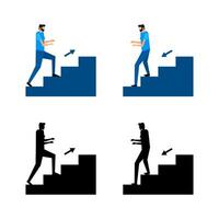 Man walking stairs, up and down movement. Emergency evacuation vector