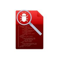 Computer virus detection. Searching bugs. Data protection. Magnifier glass. vector