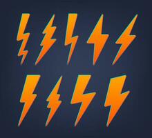 Lightning bolt flat icons set. vector