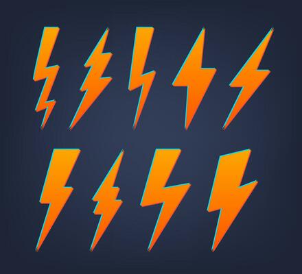 Lightning bolt flat icons set.