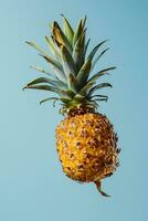 AI generated a pineapple on isolated light blue background photo