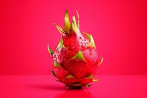 AI generated A dragon fruit on a plain red color background photo