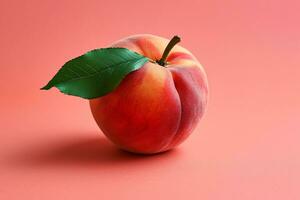 ai generado un melocotón Fruta con en un melocotón color llanura antecedentes foto