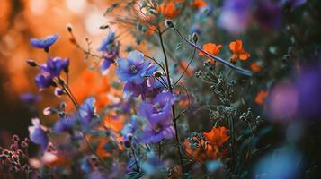 AI generated a blurry photo of purple and orange flowers