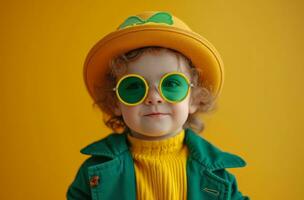 AI generated little boy in a st patrick's day hat and sunglasses photo