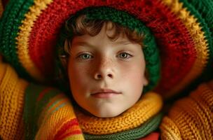 AI generated a child wearing green and red hat boy photo