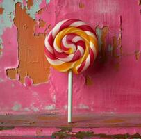 AI generated a lollipop on end with colorful candy on it photo