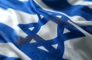 ai generado un cerca arriba de un blanco y azul israelí bandera foto
