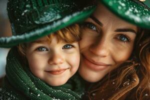 AI generated a woman and child hugging and smiling for st patrick's day photo